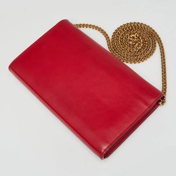 Yves Saint Laurent Red Leather Monogram Wallet on Chain Bag - Picture 3 of 12